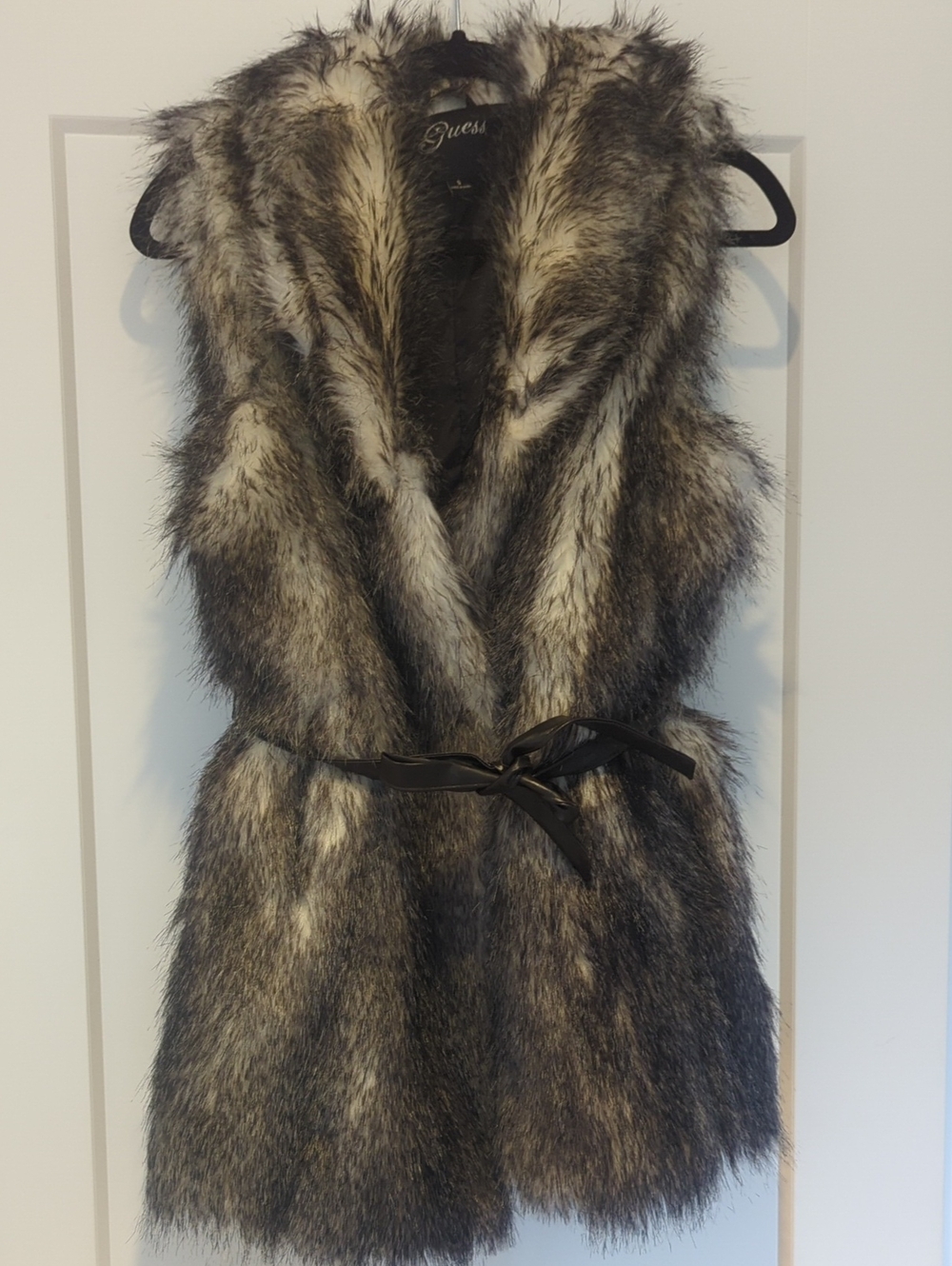 Vintage Guess Faux Fur Vest in Black and Cream with Belt